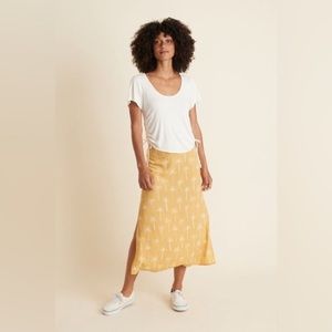 Marine Layer Ryan Midi Slip Skirt Sunflower Yellow Palm Print Size 2